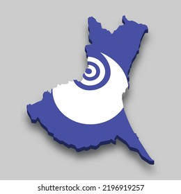 3d isometric Map of Ibaraki is a prefecture of Japan with national flag
