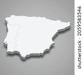 3d isometric map of Iberian Peninsula region, isolated with shadow vector illustration