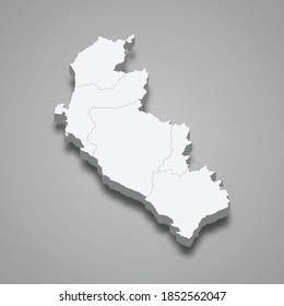 3d isometric map of Ica is a region of Peru, vector illustration