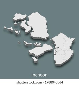 3d isometric map of Incheon is a city of Korea, vector illustration