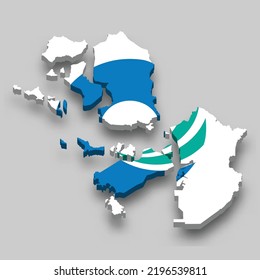 3d Mapa isométrico de es una región de Corea del Sur con bandera nacional