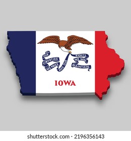 Mapa isométrico 3d de Iowa es un estado de Estados Unidos con bandera nacional