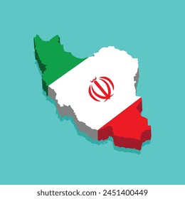 3d isometric Map of Iran with national flag on blue background. Vector Illustration.