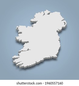 3d isometric map of Ireland is an island in Europe, isolated vector illustration