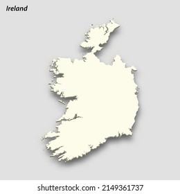 3d isometric map of Ireland isolated with shadow. Paper card style vector illustration