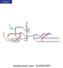 3d isometric Map of the Istanbul metro subway. Template of city transportation scheme for underground road