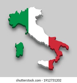 3d Isometric Map Of Italy With National Flag. Vector Illustration.