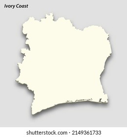 3d isometric map of Ivory Coast isolated with shadow. Paper card style vector illustration