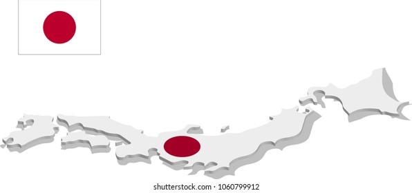3d isometric map of Japan with flag texture, capital.