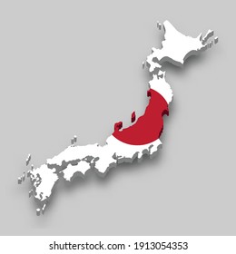 3d isometric Map of Japan with national flag. Vector Illustration.