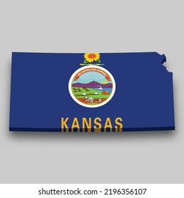 3d isometric Map of Kansas is a state of United States with national flag