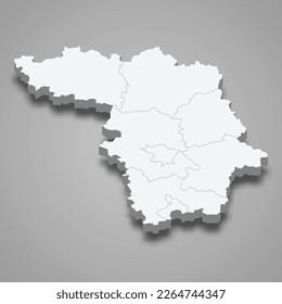 3 d mapa isométrico del condado de Kaunas es una región de Lituania aislada con sombra 