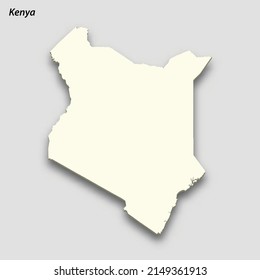3d isometric map of Kenya isolated with shadow. Paper card style vector illustration