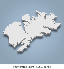 3d isometric map of Kodiak is an island in Alaska, isolated vector illustration