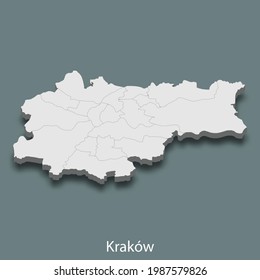 3d isometric map of Krakow is a city of Poland, vector illustration