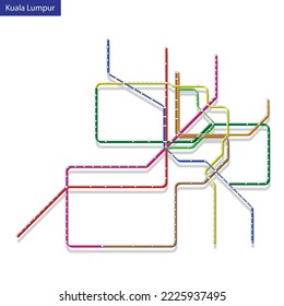 3d isometric Map of the Kuala Lumpur metro subway. Template of city transportation scheme for underground road