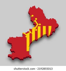 3d isometric Map of Languedoc-Roussillon is a region of France with national flag