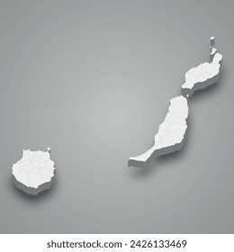 3d isometric map of Las Palmas is a province of Spain with borders municipalities