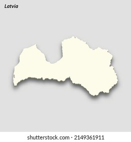 3d isometric map of Latvia isolated with shadow. Paper card style vector illustration
