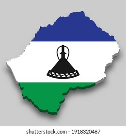 3d isometric Map of Lesotho with national flag. Vector Illustration.