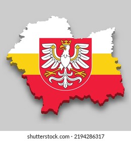 3d isometric Map of Lesser Poland is a region of Poland with national flag