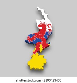 3d isometric Map of Limburg is a region of Netherlands with national flag