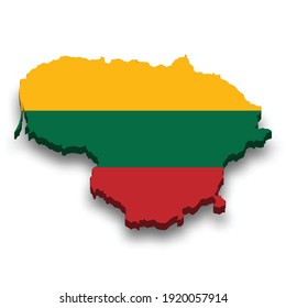 3d isometric Map of Lithuania with national flag. Vector Illustration.