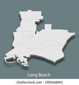 3d isometric map of Long Beach is a city of United States, vector illustration
