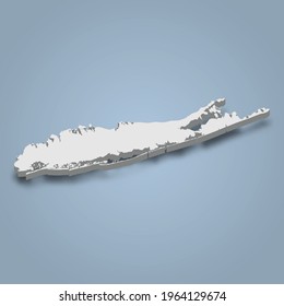 3d isometric map of Long Island is an island in New York, isolated vector illustration