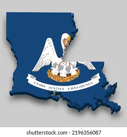 3d isometric Map of Louisiana is a state of United States with national flag