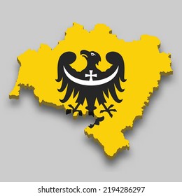 Mapa isométrico 3d de Baja Silesia es una región de Polonia con bandera nacional
