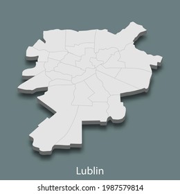 3d isometric map of Lublin is a city of Poland, vector illustration