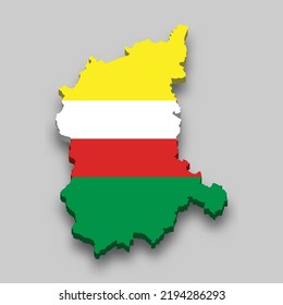 3d isometric Map of Lubusz is a region of Poland with national flag