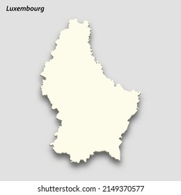 3d isometric map of Luxembourg isolated with shadow. Paper card style vector illustration