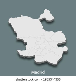 3d isometric map of Madrid is a city of Spain , vector illustration