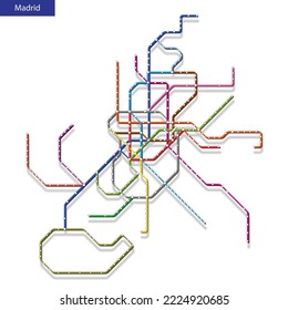 3d isometric Map of the Madrid metro subway. Template of city transportation scheme for underground road