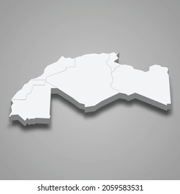 3d isometric map of Maghreb region, isolated with shadow vector illustration