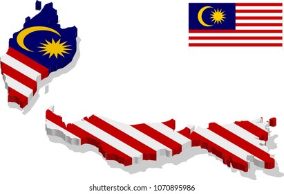 3d isometric map of Malasia with flag texture