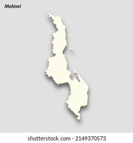 3d isometric map of Malawi isolated with shadow. Paper card style vector illustration