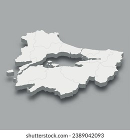 3d isometric map Marmara Region of Turkey, isolated with shadow