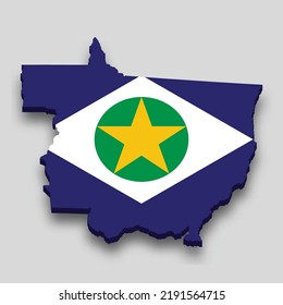 Mapa isométrico 3d de Mato Grosso es un estado de Brasil con bandera nacional