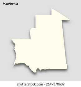 3d isometric map of Mauritania isolated with shadow. Paper card style vector illustration