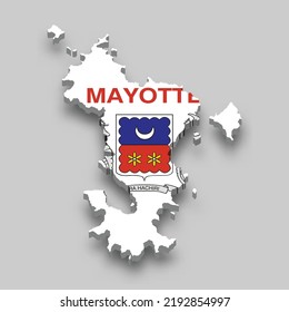 3d isometric Map of Mayotte is a region of France with national flag