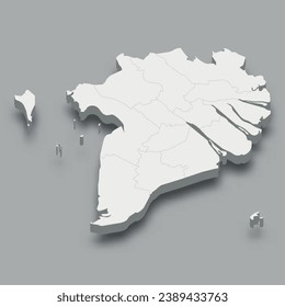 3d isometric map Mekong River Delta Region of Vietnam, isolated with shadow