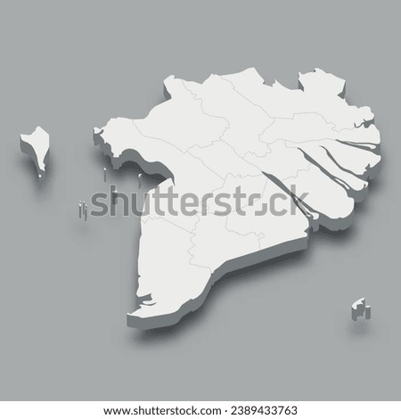 3d isometric map Mekong River Delta Region of Vietnam, isolated with shadow