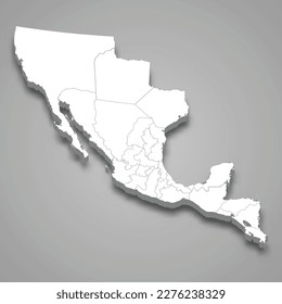 3d isometric map of Mexican Empire isolated with shadow, former state