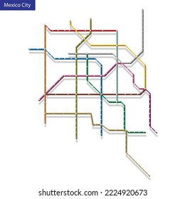 3d isometric Map of the Mexico City metro subway. Template of city transportation scheme for underground road