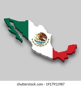 3d isometric Map of Mexico with national flag. Vector Illustration.