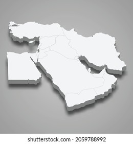 3d isometric map of Middle East region, isolated with shadow vector illustration
