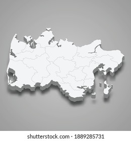 3d isometric map of Midtjylland is a region of Denmark